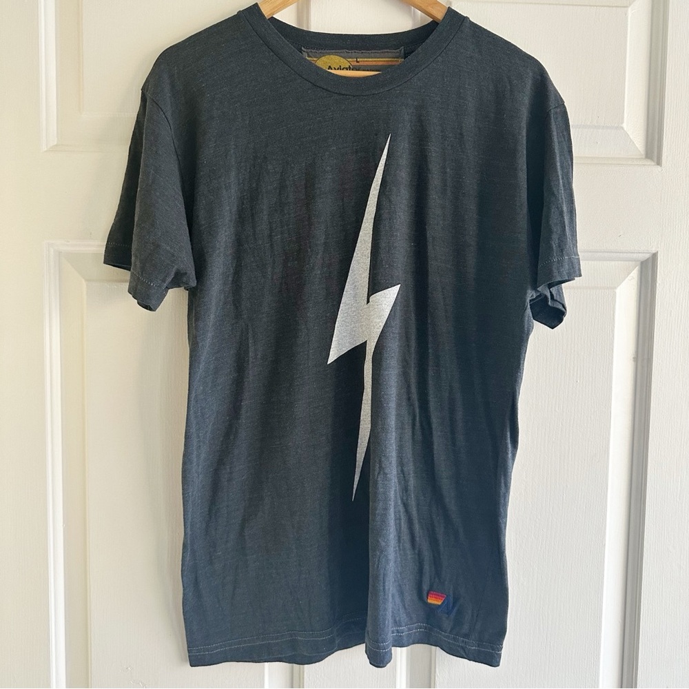 AVIATOR NATION Heather Dark Gray Bolt Tee Size Large
